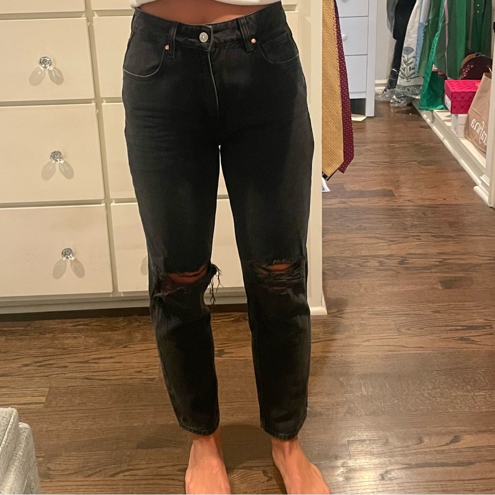 PAIGE black ripped jeans. Straight leg, size 27.